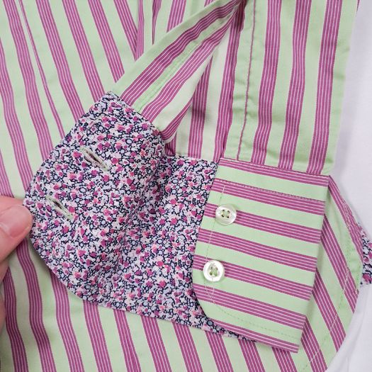 Thomas Pink Jermyn Street London Green Pink Striped Cotton Dress Shirt 8UK/36EU