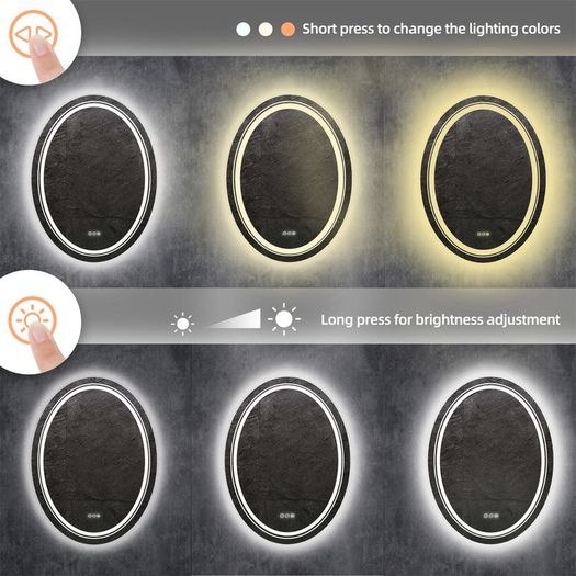 24x32 inch Oval LED Bathroom Mirror Dimmable Light Wall Mounted Makeup Mirror with Demist Illuminated Vanity Mirror