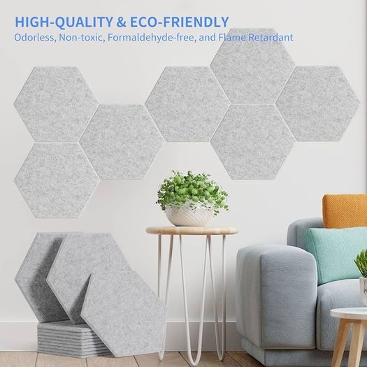 MULTIPLE COLOURS AVAILABLE 12 Pack Rdutuok High Density Hexagon Acoustic Panels,Acoustic Foam Panels 30 x 26 x1 cm Beveled Edge Tiles Sound Proof Padding for Recording Room,Offices,Home and Wall Decoration Silver Gray