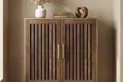 Sideboard Cabinet, Farmhouse Buffet Cabinet with Slatted Doors &amp; Adjustable Shelf, Coffee Bar Storage Cabinet for Kitchen