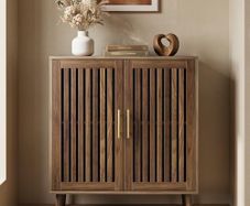 Sideboard Cabinet, Farmhouse Buffet Cabinet with Slatted Doors & Adjustable Shelf, Coffee Bar Storage Cabinet for Kitchen
