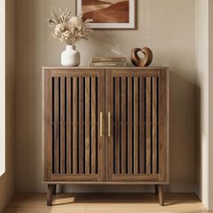 Sideboard Cabinet, Farmhouse Buffet Cabinet with Slatted Doors & Adjustable Shelf, Coffee Bar Storage Cabinet for Kitchen