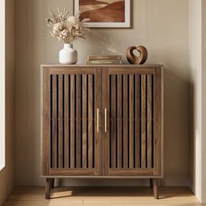 Sideboard Cabinet, Farmhouse Buffet Cabinet with Slatted Doors & Adjustable Shelf, Coffee Bar Storage Cabinet for Kitchen