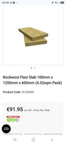 Rookwool Flexi Slab ( 4.32m2 pk) 100mmx 1200mmx 600