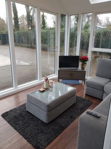 L shaped couch and matching table for sale