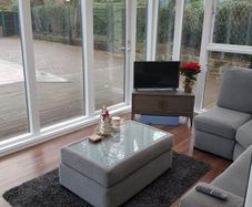 L shaped couch and matching table for sale