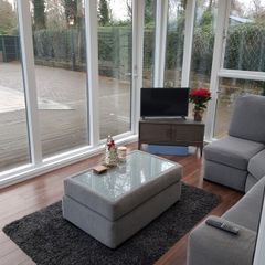 L shaped couch and matching table for sale