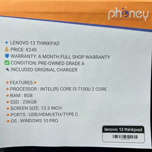 Lenovo 13 Thinkpad 8gb/256gb Laptop