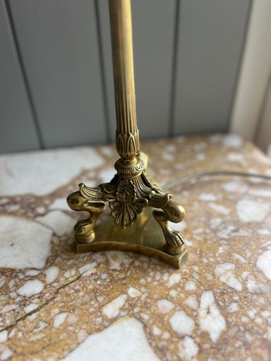 Antique style brass table lamp with pleated shade