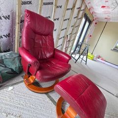 Red leather chair and footstool