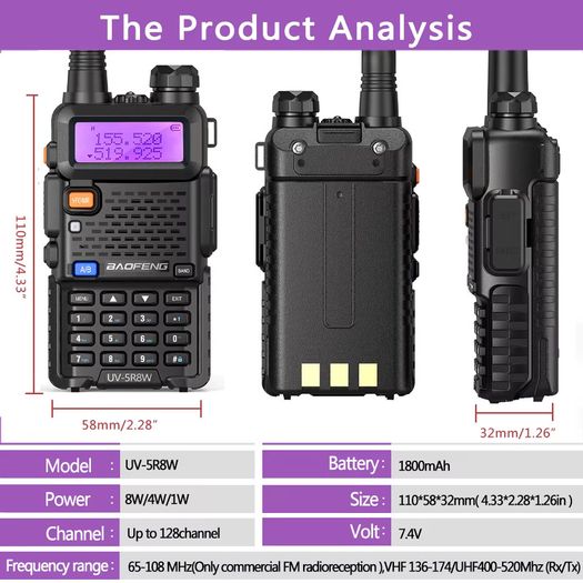 Baofeng Walkie Talkie UV 5R 5W Dual Band Ham Two Way Radio Vhf Uhf FM Radio Handheld Transceiver Hunting
