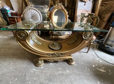 Throne shaped glass topped gilt gold dining  table
