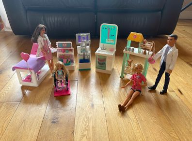 Barbie doctor set, Barbie and Ken vet set plus Chelsea in wheelchair set. 3 set bundle