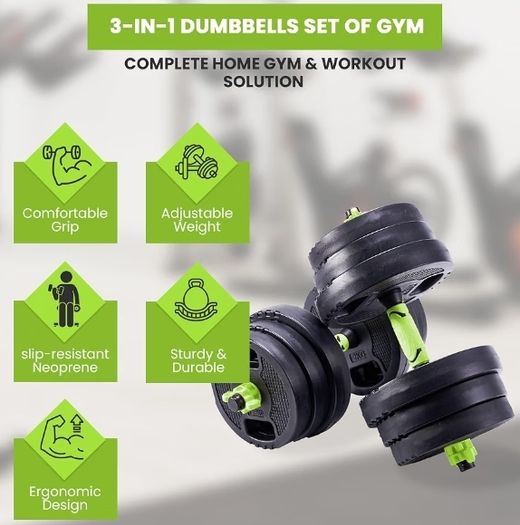 20KG Adjustable Dumbbell & Barbell Set 3-in 1 Home Gym Weights | Space-Saving Strength Training for Home