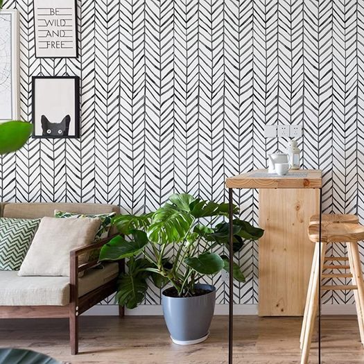Geometric Pattern Modern Minimalist Wallpaper Herringbone Black White Vinyl Self Adhesive Wallpaper Decoration for Thanksgiving Christmas Day MULTIPLE SIZES AVAILABLE (FREE SHIPPING)
