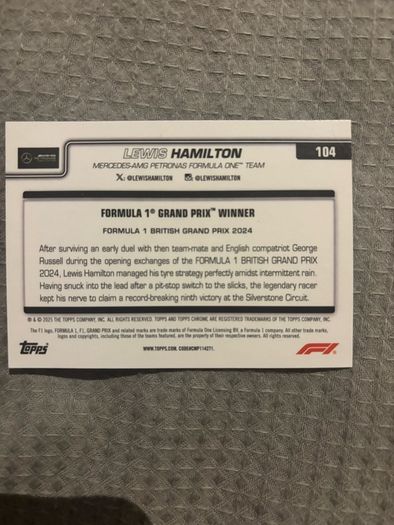 Lewis Hamilton Silverstone win, F1 Topps chrome card