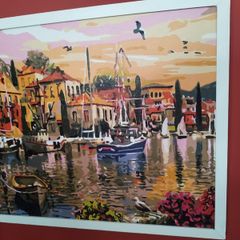 Hand painted framed painting for sale.