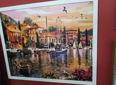 Hand painted framed painting for sale.