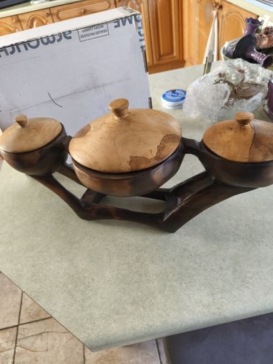 Vintage Hand-Carved African Centerpiece Serving Dish With lids.