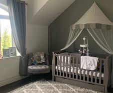 Rug, lampshade, curtains, canopy.