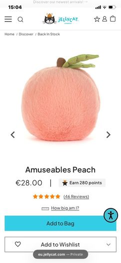 New JELLYCAT Amuseables Peach