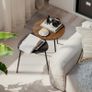 Set of 2 nesting coffee tables, contemporary metal frame side tables, round and triangular, walnut and black Image 5
