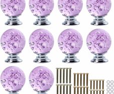 Clear Crystal Glass Drawer Knobs, Cabinet Knobs with Bubbles, 1.18inch Diameter, 10-Pack (AVAILABLE IN PURPLE AND BLUE)