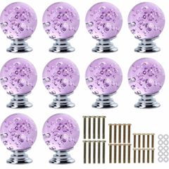 Clear Crystal Glass Drawer Knobs, Cabinet Knobs with Bubbles, 1.18inch Diameter, 10-Pack (AVAILABLE IN PURPLE AND BLUE)