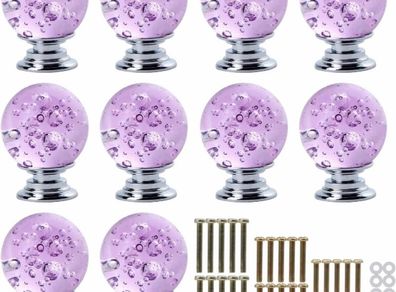 Clear Crystal Glass Drawer Knobs, Cabinet Knobs with Bubbles, 1.18inch Diameter, 10-Pack (AVAILABLE IN PURPLE AND BLUE)