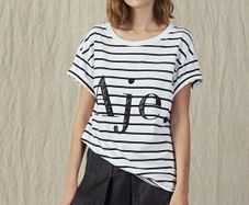 Aje Designer Sequin Striped T-Shirt