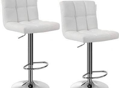 _Set of 2 bar stools with backrest and robust, white, 38 x 44.5, x 115 cm