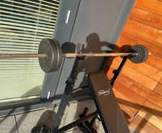 Physionics Adjustable Weight Bench + Barbell & Weights