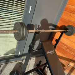 Physionics Adjustable Weight Bench + Barbell & Weights