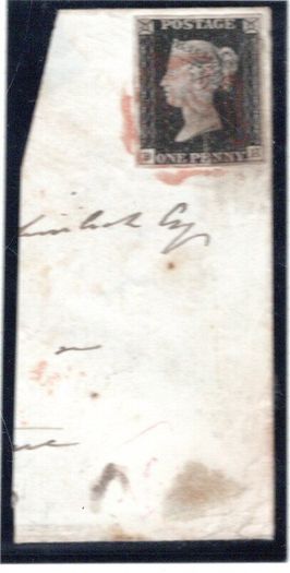 1840 One Penny Black, imperforate watermark small crown, Plate II position B-H, used on peece cancelled red maltese cross, Dublin date stamp 0C 4 40 internal defect in frame and with MacDonnell Whyte Ltd Certificate.