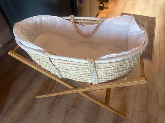 Beside me Snuzpod and Moses basket