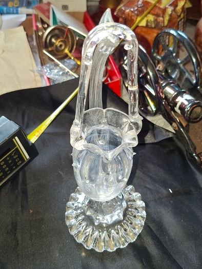 Beautiful 1920s Murano style Spun Glass, a Glass Acorn Basket hanging from a glass stem, Postage Available or Collection
