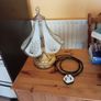 Vintage Glass Paneled Brass Plated Lamp Floral White Gold 39cm Tall Image 2