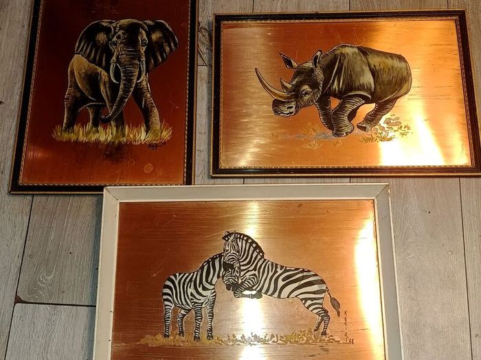 3 oil paintings on copper in frame,price for all