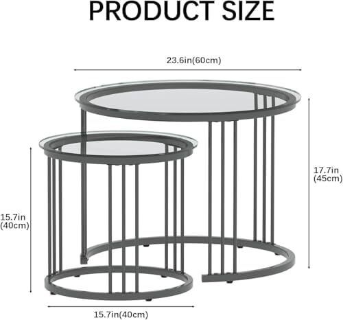 Round Coffee Tables, Set of 2 End Table, Nesting Tables, Side Table with Metal Frame