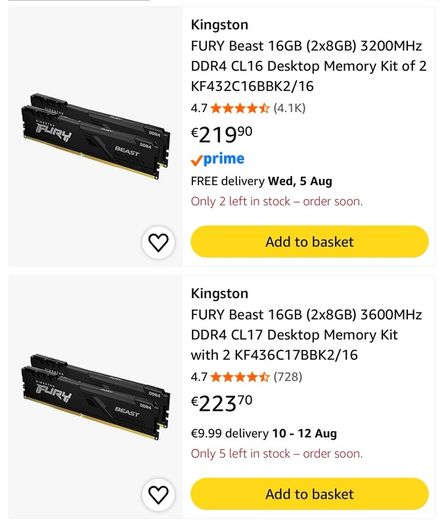 Kingston Fury beast 16 GB DDR4