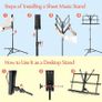 Sheet Music Stand Metal Portable with Carrying Bag, Music Book Clip, Portable Podium Stand, Laptop Stand Black Image 3