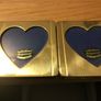 Two Brass Heart Shaped Frames + Statue of Child Image 4