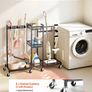 Heavy-Duty Metal Broom Holder & Cleaning Organizer with Wheels, Mop Hanger and Storage Rack, Black Steel Utility Cart Image 4