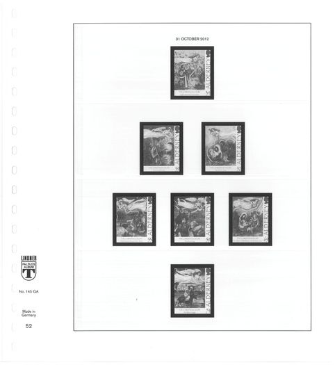 2012 & 13 Alderney Lindner-T Illustrated 18-ring hingeless album pages. Pages 49-56. These are new and have never been used. 8 pages