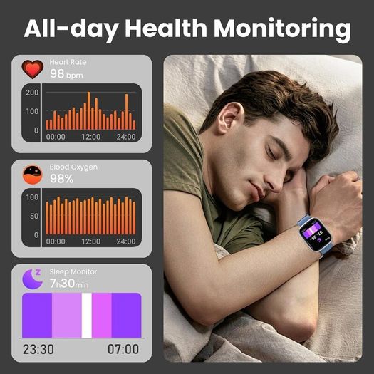 Smart Watch for Men Women Answer/Make Call, 1.95" HD Screen Fitness Watch with Heart Rate/Sleep/Stress Monitor, Smartwatch with 110+ Sport Modes, IP68 Waterproof Activity Tracker for Android iOS, Blue