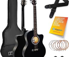 Size 4/4 Cutaway Acoustic Guitar Pack Bundle for Beginners - 6 Months FREE Lessons, Bag, Strap, Picks and Spare Strings (FREE SHIPPING)