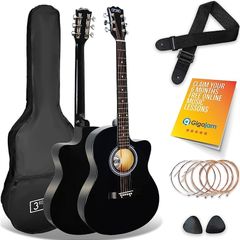 Size 4/4 Cutaway Acoustic Guitar Pack Bundle for Beginners - 6 Months FREE Lessons, Bag, Strap, Picks and Spare Strings (FREE SHIPPING)