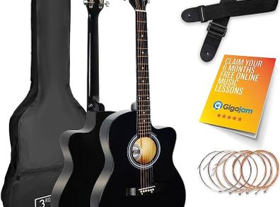 Size 4/4 Cutaway Acoustic Guitar Pack Bundle for Beginners - 6 Months FREE Lessons, Bag, Strap, Picks and Spare Strings (FREE SHIPPING)