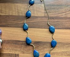 Atara 925 Necklace Signed Pear Shape Blue Lapis Lazuli Beads Vintage