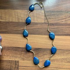 Atara 925 Necklace Signed Pear Shape Blue Lapis Lazuli Beads Vintage